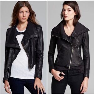 Doma Asymmetrical Black Leather Biker Moto Jacket Cropped Zipper